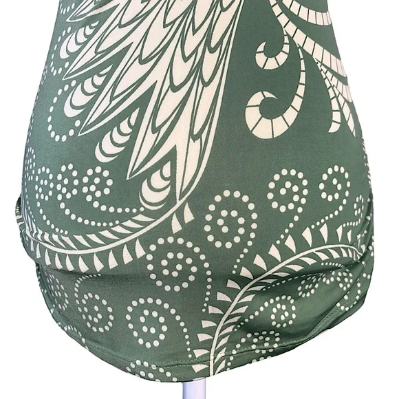 Y2K Vintage Paisley Swirl Draped Cowl Ruched Sage Green Wrap Tank Top Medium - Picture 7 of 10